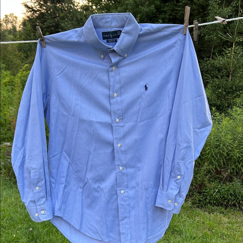 Ralph Lauren Classic Fit Dress Shirt 100% Cotton Blue 16 32/33 Preppy Office